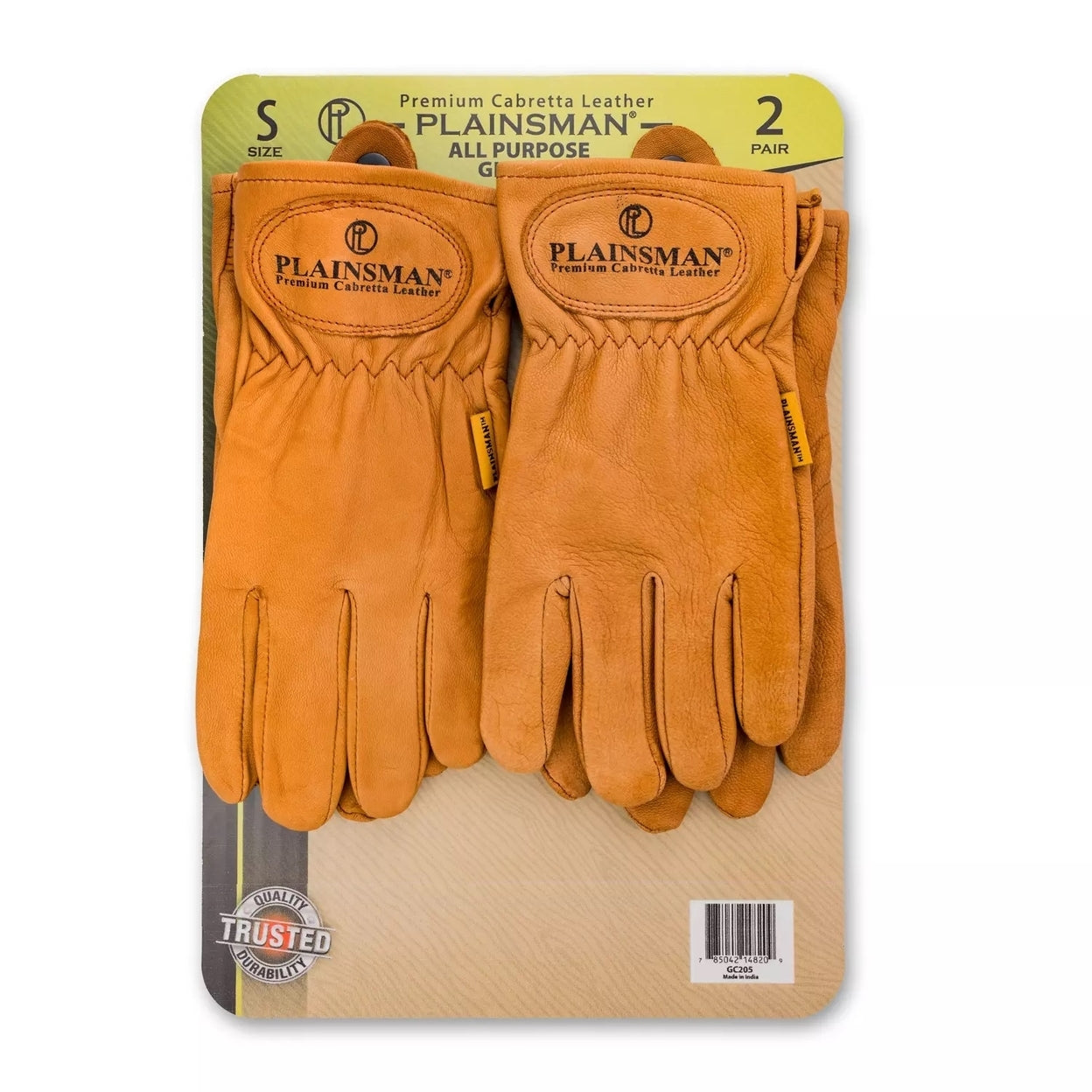 Plainsman Premium Cabretta Brown Leather Gloves 2 Pairs (Small) - Bellso